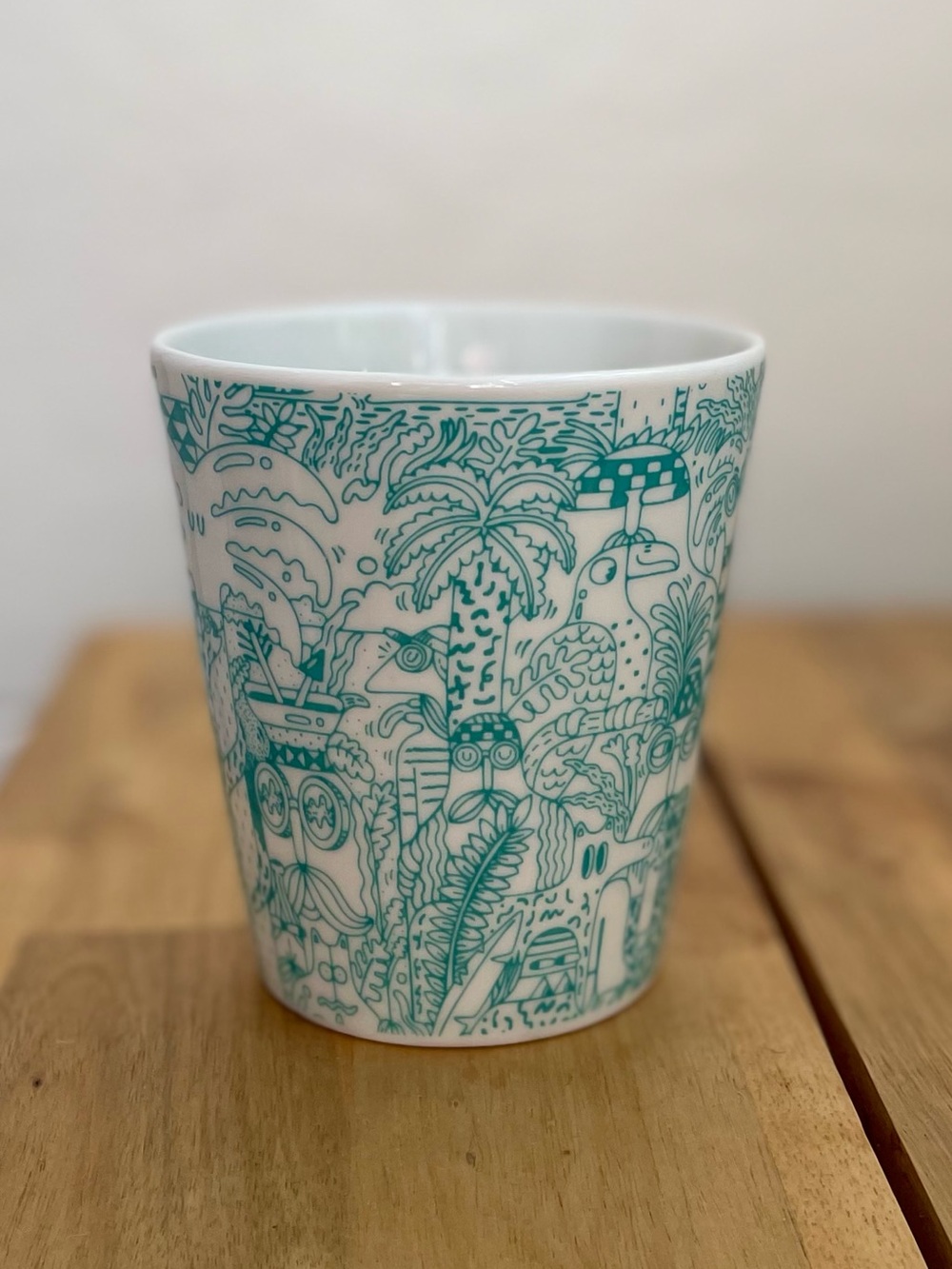 IKEA Ceramic Mug with Teal Tropical Line-Art